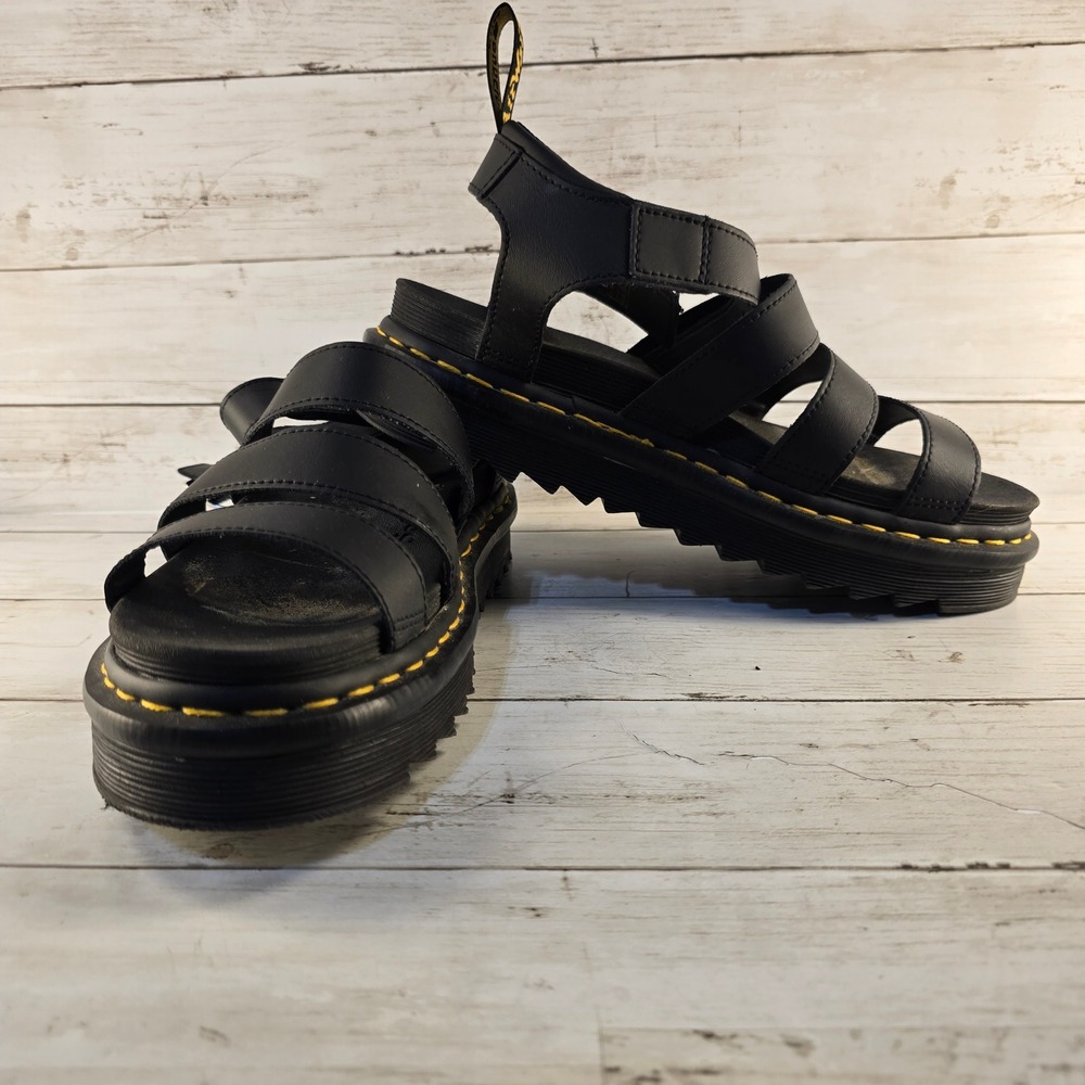 Dr. Martens Blaire Black Hydro Leather Platform Gladiator Sandals Womens 9 GV09W